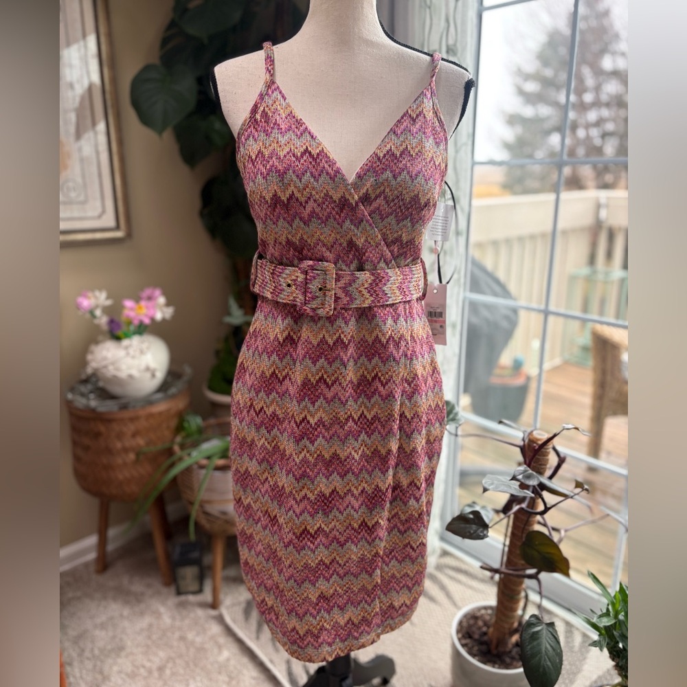NWT Siena Studio Pink and Orange Zigzag Midi Dress - Picture 2 of 14